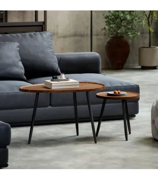 Juego de 2 Mesas Auxiliares Apilables Mesas Nido Estilo Moderno con Marco de Metal para Salón Dormitorio Efecto Madera