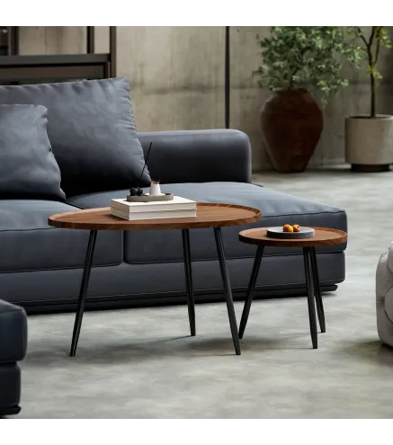 Juego de 2 Mesas Auxiliares Apilables Mesas Nido Estilo Moderno con Marco de Metal para Salón Dormitorio Efecto Madera