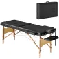 Camilla Masaje Plegable de Madera de 3 Zonas con Altura Ajustable Reposacabezas Reposabrazos 215x60x62-89 cm Negro