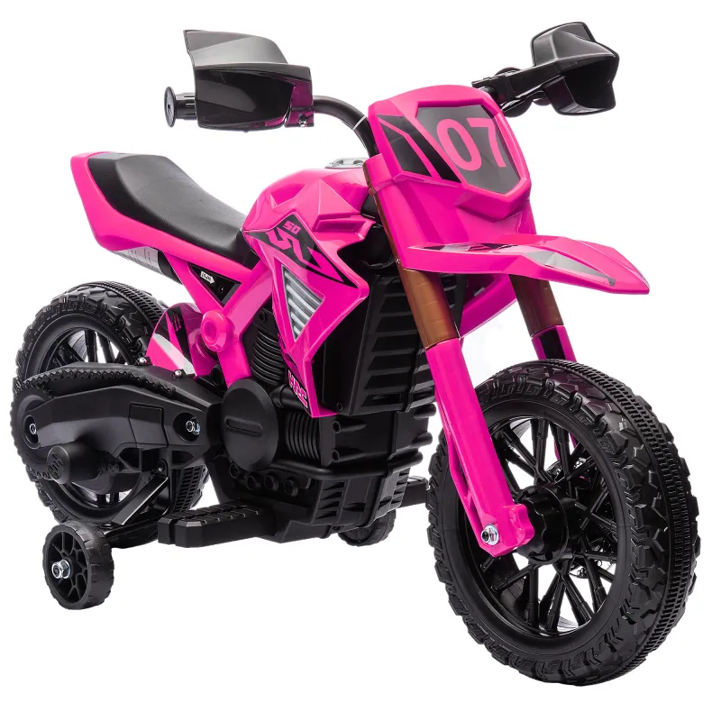 Moto Eléctrica para Niños de +3 Años Moto de Batería para Niños 12V con Ruedas Auxiliar y Bocina Carga 30 kg Rosa