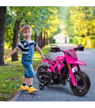 Moto Eléctrica para Niños de +3 Años Moto de Batería para Niños 12V con Ruedas Auxiliar y Bocina Carga 30 kg Rosa