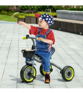 Triciclo para Niños de 2 a 5 Años Bicicleta Infantil con Asiento Ajustable Cesta Timbre y Pedales 70,5x53x58 cm Gris