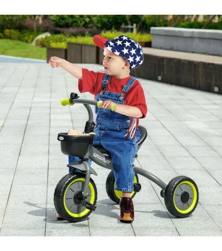 Triciclo para Niños de 2 a 5 Años Bicicleta Infantil con Asiento Ajustable Cesta Timbre y Pedales 70,5x53x58 cm Gris