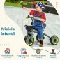 Triciclo para Niños de 2 a 5 Años Bicicleta Infantil con Asiento Ajustable Cesta Timbre y Pedales 70,5x53x58 cm Gris