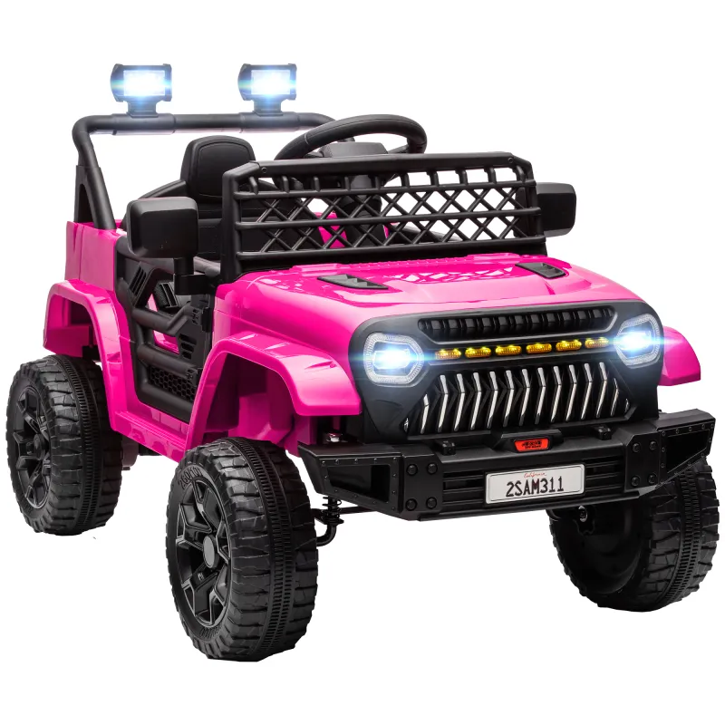 Coche Eléctrico para Niños con Batería 12V Mando a Distancia Velocidad Ajustable USB Faros Bocina Rosa Fucsia