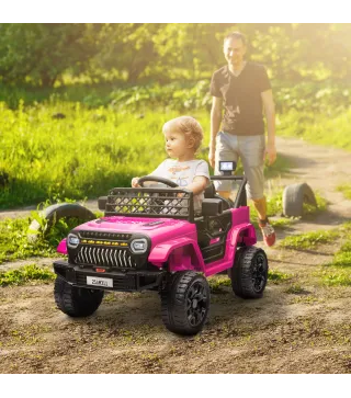 Coche Eléctrico para Niños con Batería 12V Mando a Distancia Velocidad Ajustable USB Faros Bocina Rosa Fucsia