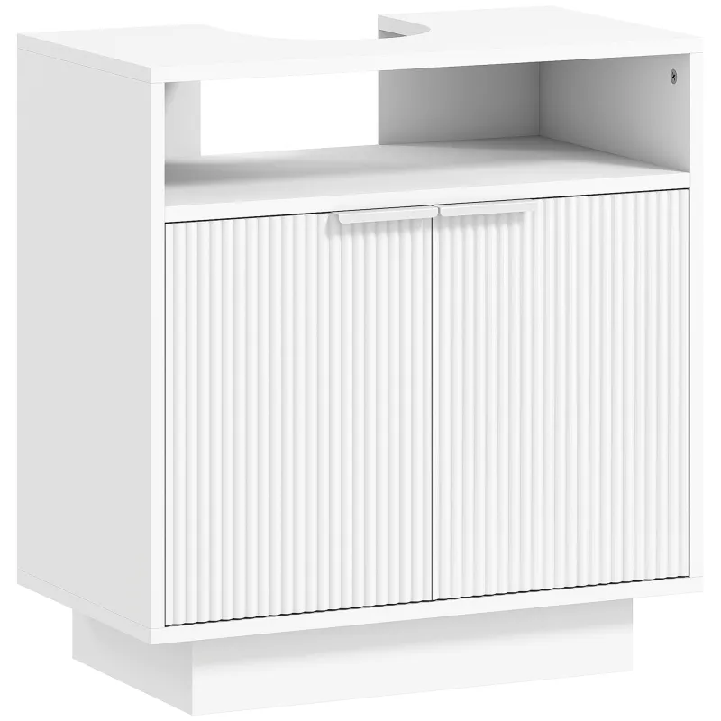 Mueble bajo Lavabo con 2 Puertas Acanaladas y Compartimento Abierto para Lavabo sin Pedestal 60x33x63 cm Blanco Mueble bajo Lavabo con 2 Puertas Acanaladas y Compartimento Abierto para Lavabo sin Pedestal 60x33x63 cm Blanco