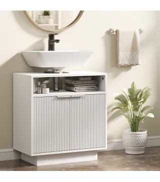 Mueble bajo Lavabo con 2 Puertas Acanaladas y Compartimento Abierto para Lavabo sin Pedestal 60x33x63 cm Blanco