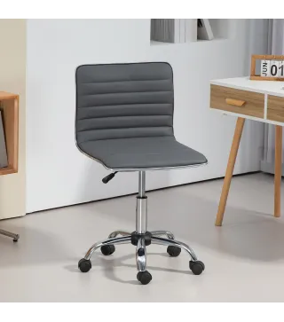 Silla de Escritorio sin Brazos Giratoria con Altura Ajustable Silla para Estudio Tapizada en PU Carga 120 kg Gris Oscuro