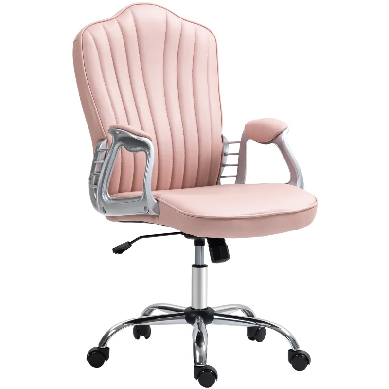 Silla de Escritorio Giratoria con Altura Ajustable Reposabrazos Respaldo Curvado Función de Basculante Rosa