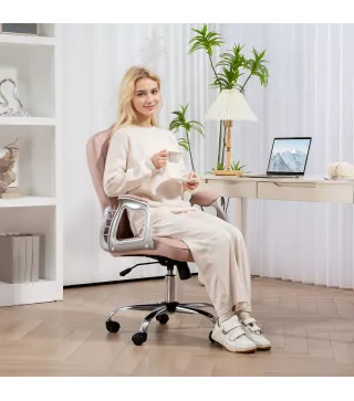 Silla de Escritorio Giratoria con Altura Ajustable Reposabrazos Respaldo Curvado Función de Basculante Rosa