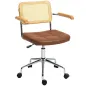 Silla de Escritorio Altura Ajustable con Función de Basculante y Respaldo de Ratán Sintético 60x55,5x82-90 cm Marrón