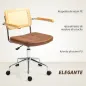 Silla de Escritorio Altura Ajustable con Función de Basculante y Respaldo de Ratán Sintético 60x55,5x82-90 cm Marrón