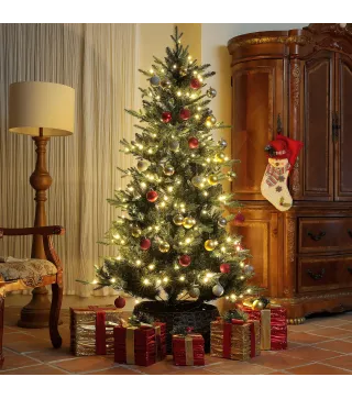 Árbol de Navidad Artificial 180 cm con 350 Luces LED 726 Ramas y Soporte de Acero Árbol Navideño para Interior Verde