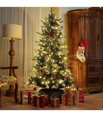 Árbol de Navidad Artificial 180 cm con 350 Luces LED 726 Ramas y Soporte de Acero Árbol Navideño para Interior Verde