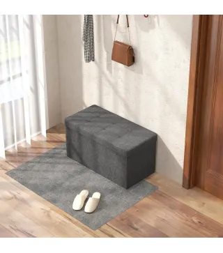 Baúl de Almacenaje para Dormitorio Plegable 84L Tapizado de Lino Sintético con Tapa para Salón 76x38x38 cm Gris Oscuro
