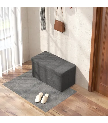 Baúl de Almacenaje para Dormitorio Plegable 84L Tapizado de Lino Sintético con Tapa para Salón 76x38x38 cm Gris Oscuro
