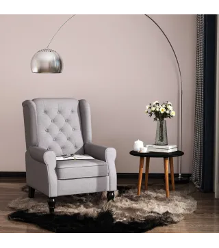 Sillón de Salón con Reposacabezas y Patas de Madera Butaca Carga 160 kg para Dormitorio Oficina Sala de Estar Gris