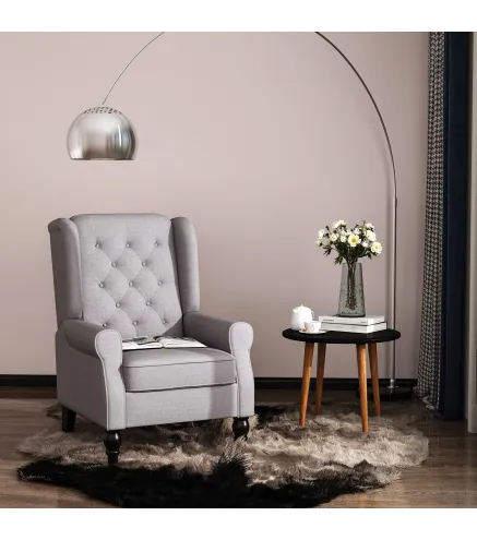 Sillón de Salón con Reposacabezas y Patas de Madera Butaca Carga 160 kg para Dormitorio Oficina Sala de Estar Gris