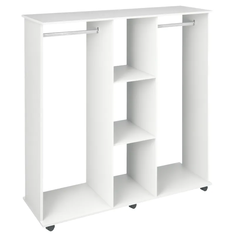 Armario para Ropa con Barra Estantes Abiertos Organizador para Colgar Ropa de Dormitorio 120x40x128 cm Blanco