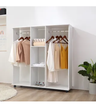 Armario para Ropa con Barra Estantes Abiertos Organizador para Colgar Ropa de Dormitorio 120x40x128 cm Blanco