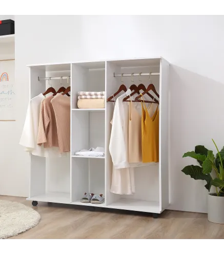 Armario para Ropa con Barra Estantes Abiertos Organizador para Colgar Ropa de Dormitorio 120x40x128 cm Blanco