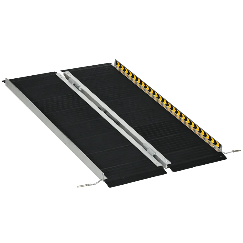 Rampa para Sillas de Ruedas Plegable de Aleación de Aluminio 122 cm con Adhesivos Reflectantes Carga 272 kg Negro