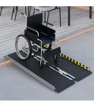 Rampa para Sillas de Ruedas Plegable de Aleación de Aluminio 122 cm con Adhesivos Reflectantes Carga 272 kg Negro