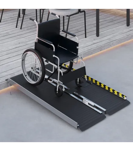 Rampa para Sillas de Ruedas Plegable de Aleación de Aluminio 122 cm con Adhesivos Reflectantes Carga 272 kg Negro