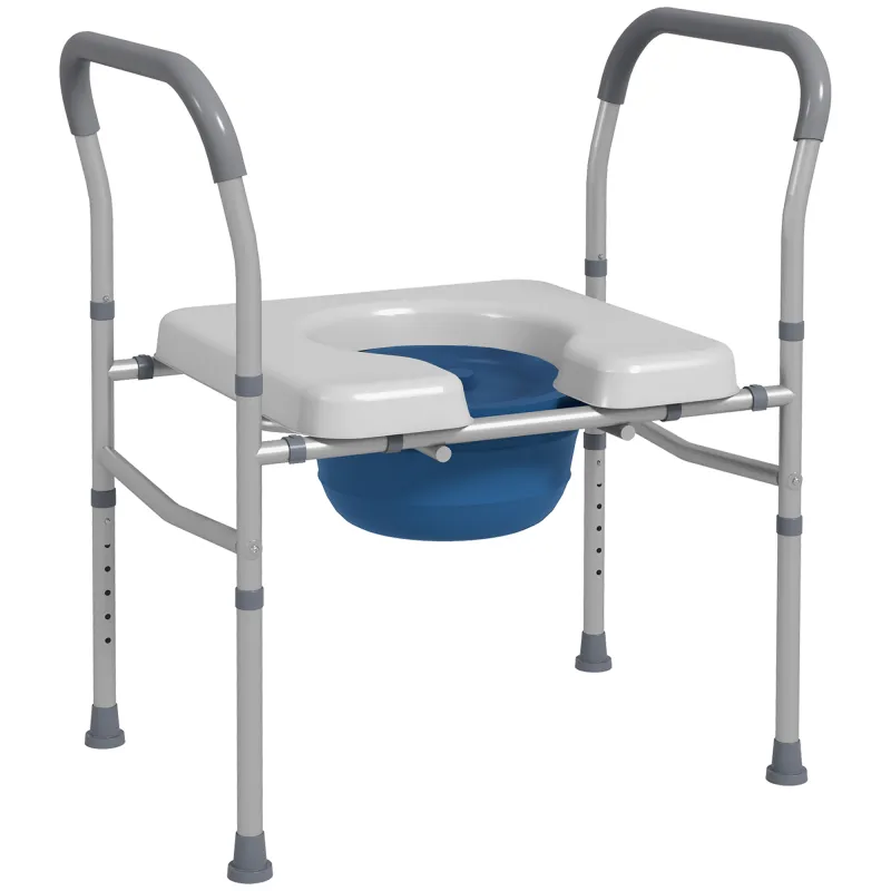 Silla con Inodoro de Aluminio Silla de Ducha con Altura Ajustable y Almohadillas Antideslizantes Carga 136 kg Gris