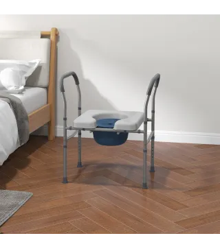 Silla con Inodoro de Aluminio Silla de Ducha con Altura Ajustable y Almohadillas Antideslizantes Carga 136 kg Gris