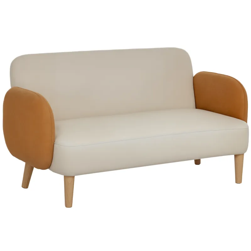 Sofá de 2 Plazas Tapizado en Terciopelo con Reposabrazos y Patas de Madera Sofá Pequeño Carga 240 kg 130x74x76 cm Crema