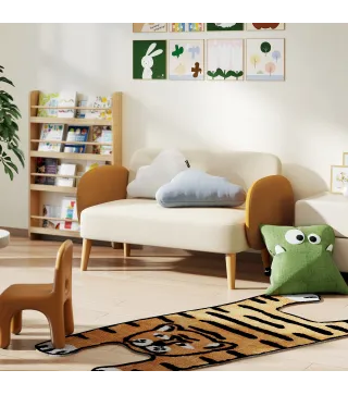 Sofá de 2 Plazas Tapizado en Terciopelo con Reposabrazos y Patas de Madera Sofá Pequeño Carga 240 kg 130x74x76 cm Crema