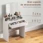 Mesa de Maquillaje con Espejo 2 Cajones 3 Compartimentos Tocador para Dormitorio 75x38x135 cm Blanco