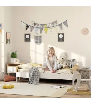 Cama para Niños de +3 Años 140x70 cm Cama Infantil de Madera Carga 80 kg para Dormitorio Blanco y Natural