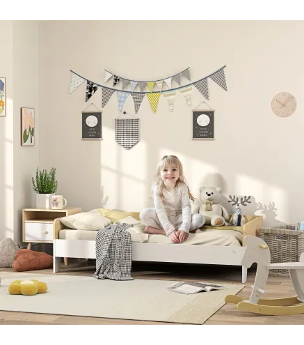 Cama para Niños de +3 Años 140x70 cm Cama Infantil de Madera Carga 80 kg para Dormitorio Blanco y Natural