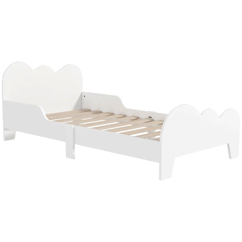 Cama para Niños de +3 Años 140x70 cm Tema de Nubes Estructura de Cama infantil con Barandilla Carga 80 kg Blanco