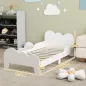 Cama para Niños de +3 Años 140x70 cm Tema de Nubes Estructura de Cama infantil con Barandilla Carga 80 kg Blanco