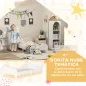 Cama para Niños de +3 Años 140x70 cm Tema de Nubes Estructura de Cama infantil con Barandilla Carga 80 kg Blanco