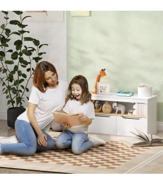 Estantería para Juguetes Infantil con 2 Cajones y Compartimento para Salón Dormitorio Sala de Juegos 80x30x45 cm Blanco