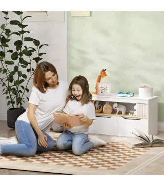 Estantería para Juguetes Infantil con 2 Cajones y Compartimento para Salón Dormitorio Sala de Juegos 80x30x45 cm Blanco