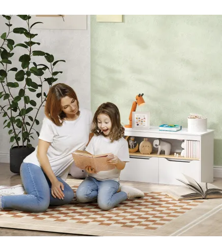 Estantería para Juguetes Infantil con 2 Cajones y Compartimento para Salón Dormitorio Sala de Juegos 80x30x45 cm Blanco