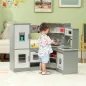 Cocinita Infantil con Sonido Fogón Horno Grifo Fregadero Microondas Lavadora Máquina de Hielo y Accesorio de Cocina Gris