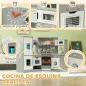 Cocinita Infantil con Sonido Fogón Horno Grifo Fregadero Microondas Lavadora Máquina de Hielo y Accesorio de Cocina Gris