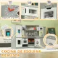 Cocinita Infantil con Sonido Fogón Horno Grifo Fregadero Microondas Lavadora Máquina de Hielo y Accesorio de Cocina Gris