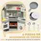 Cocinita Infantil con Sonido Fogón Horno Grifo Fregadero Microondas Lavadora Máquina de Hielo y Accesorio de Cocina Gris