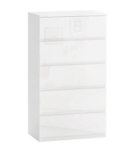 Cómoda con 5 Cajones Diseño Anti-vuelco Cajonera para Salón Pasillo 55x33x100 cm Blanco Brillante