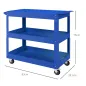 Carro de Taller de Acero con 3 Estantes de Almacenamiento y Asa Lateral Carga 150 kg 83x35,3x76 cm Azul