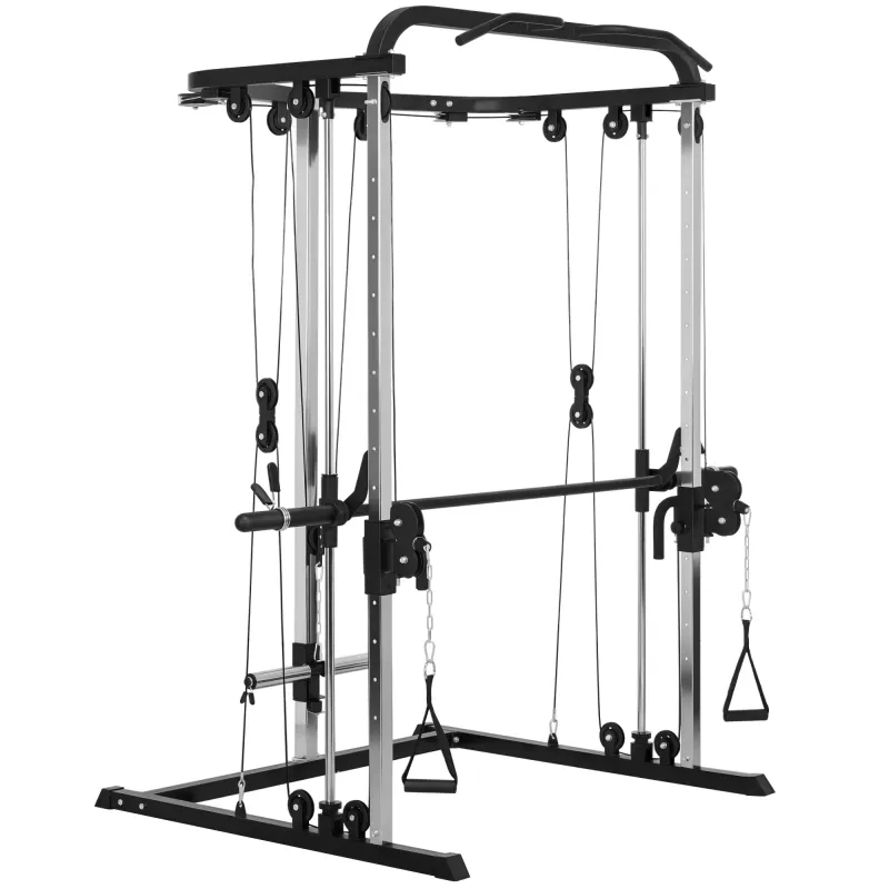 Máquina Multifunción de Musculación con Soporte para Sentadillas y Barra para Pesas para Entrenamiento Fitness Negro
