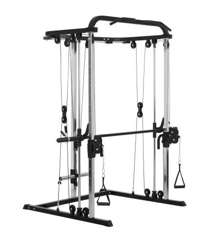 Máquina Multifunción de Musculación con Soporte para Sentadillas y Barra para Pesas para Entrenamiento Fitness Negro